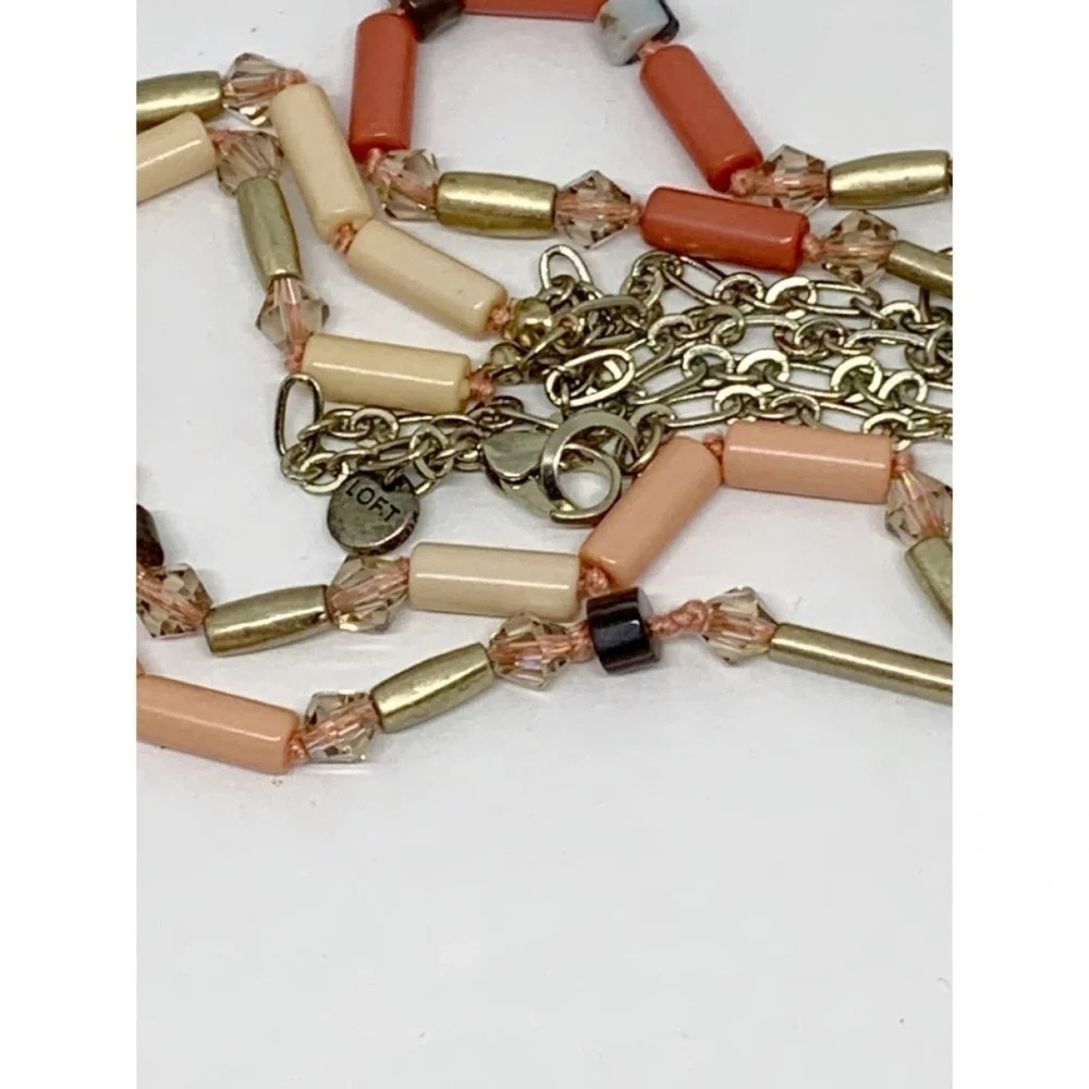LOFT Coral & Pink Long Beaded Necklace - Picture 2 of 2
